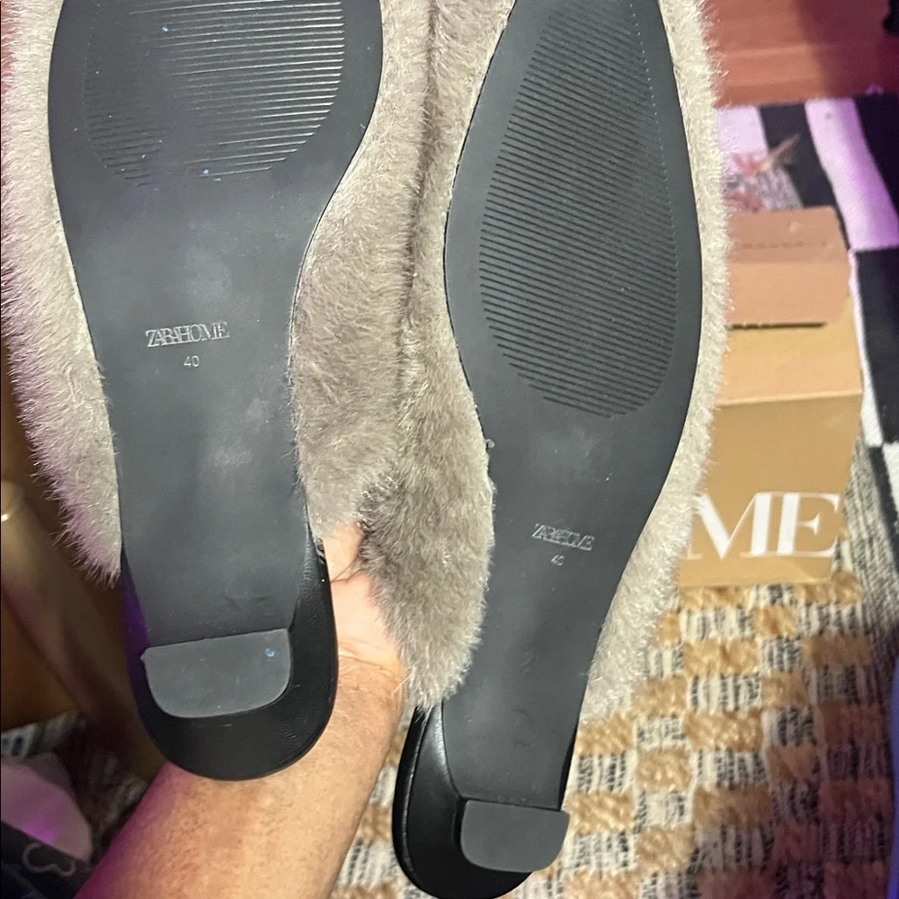 Zara Gray Furry Mules - Picture 6 of 9